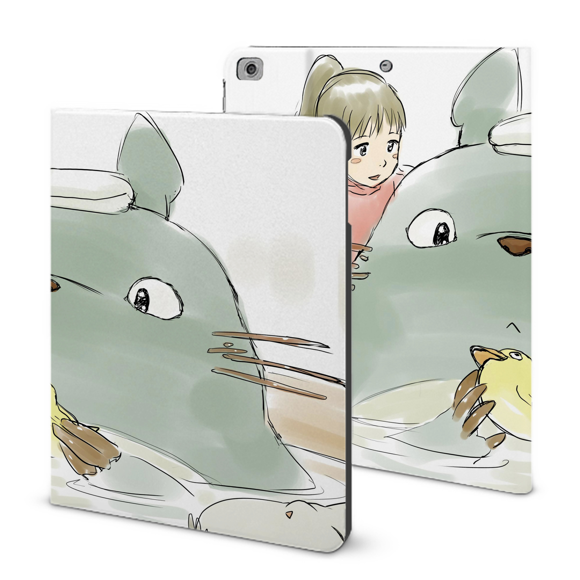 （画像用） となりのトトロ 草壁メイ 草壁サツキ My Neighbor Totoro Satsuki Kusakabe Mei Kusakabe IPad ケース ブック型 PUレザー TPU 耐衝撃 軽量 薄型 ペン収納なし 全面保護 IPad 各モデル対応